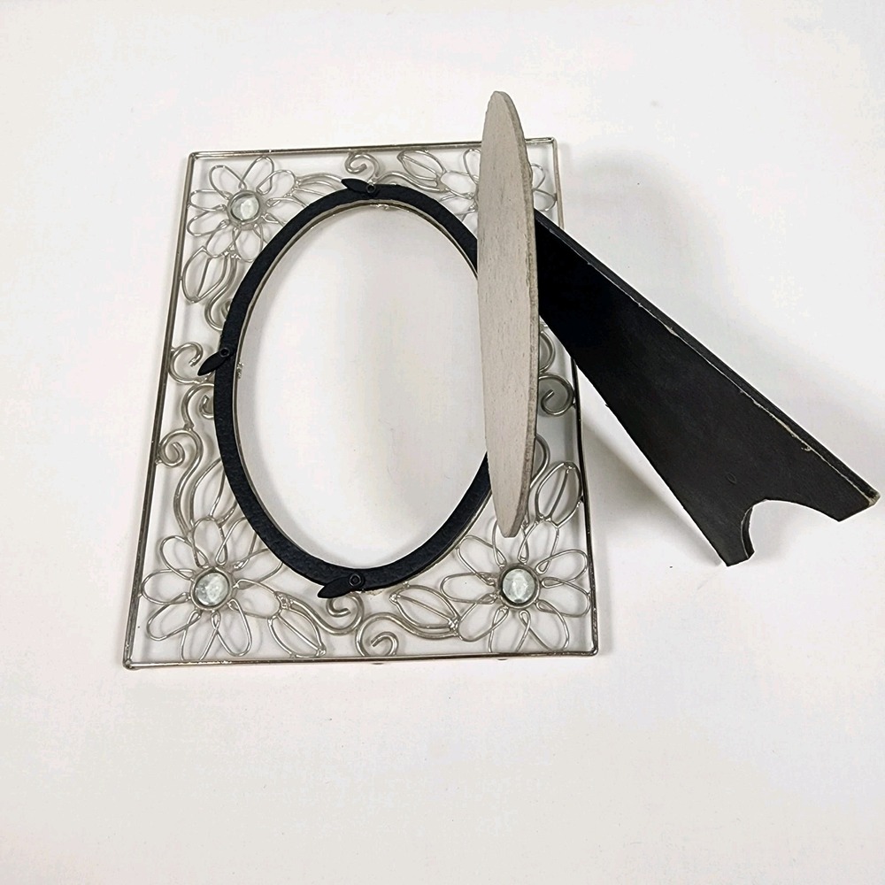 Ornate Metal Wire Picture Frame Silver Tone Floral Design Rectangle & Oval Shape - Picture 6 of 8